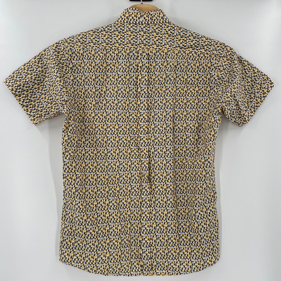Relco London XL Yellow Blue Triangle Pattern Short Sleeve Cotton Button Up Shirt - Picture 5 of 5